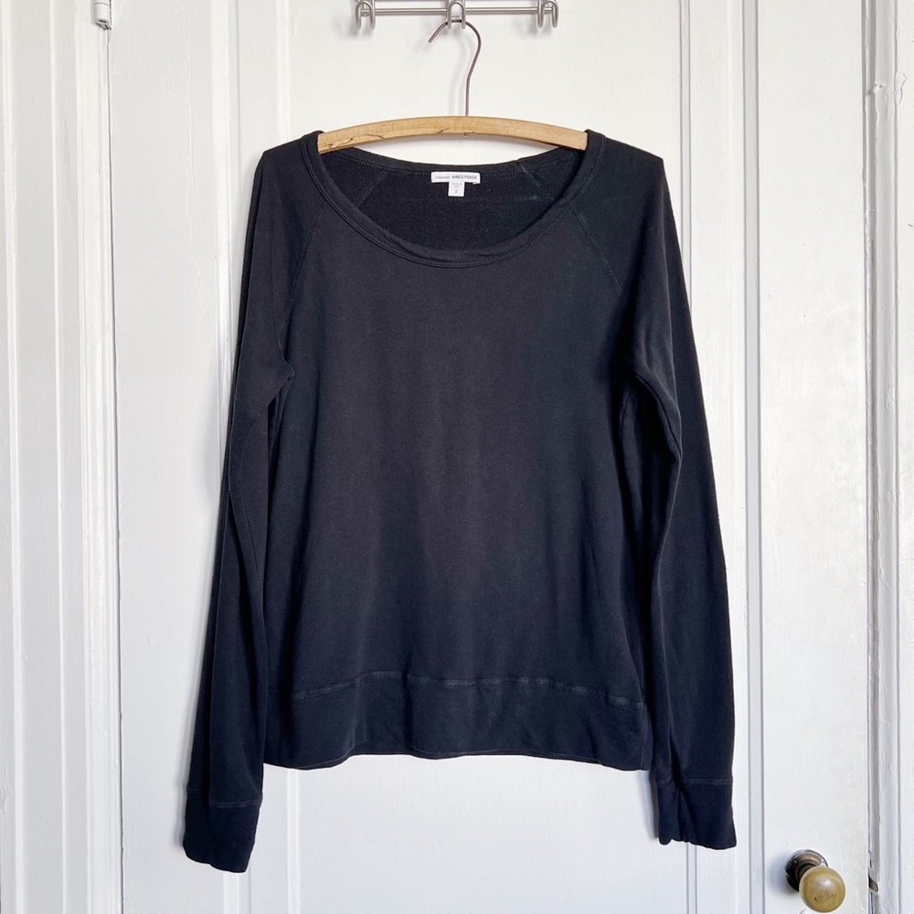 James Perse • Vintage French Terry Sweatshirt black raglan pullover cotton knit - Picture 2 of 10